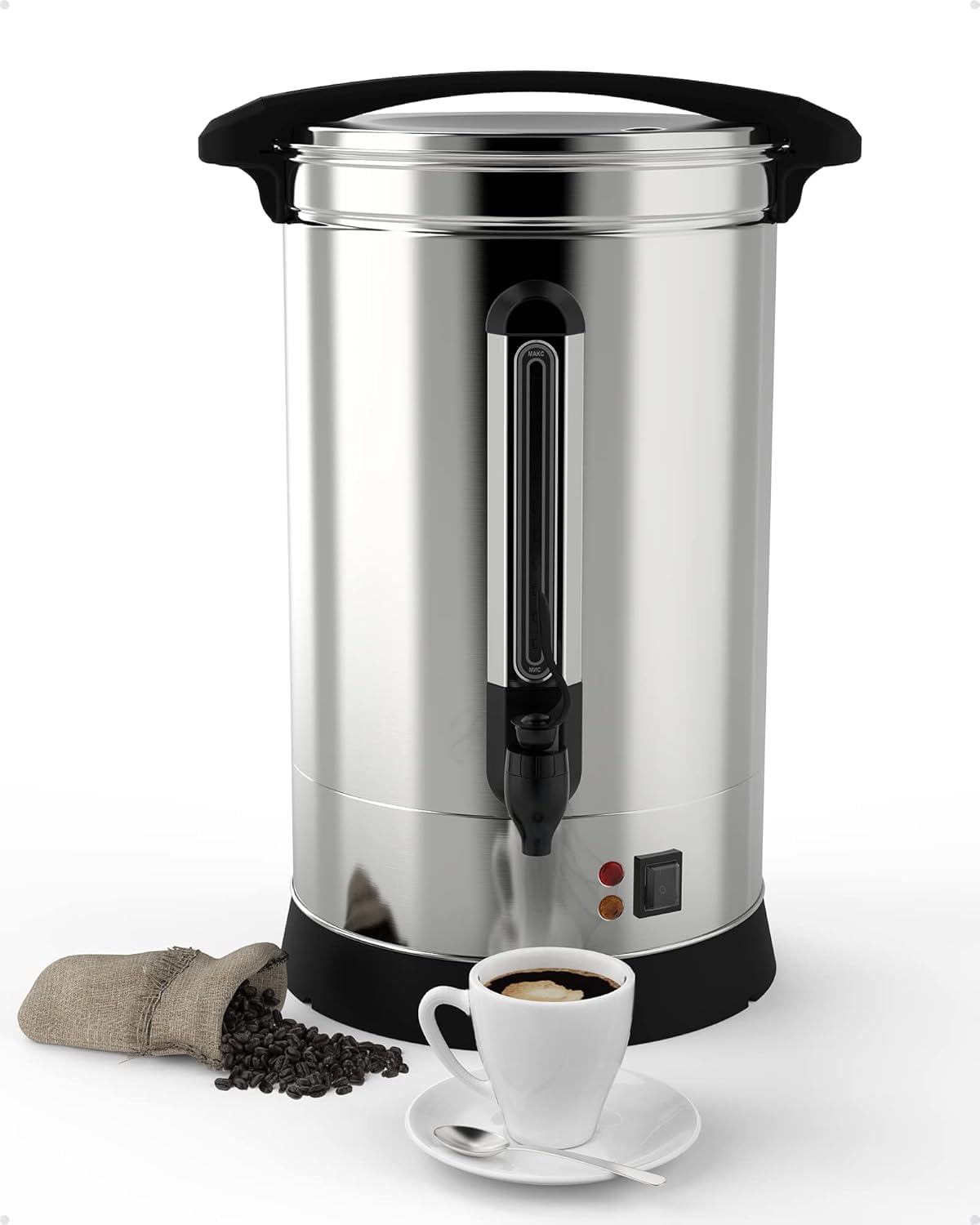 Coffee Urn 120 Cups\/18L, Stainless Steel Commercial Coffee Maker 4.8 gal Electric Large Hot Beverage Hot Water Dispenser Coffee Dispenser Hot Water Urn For Business, Party,Catering,Silver