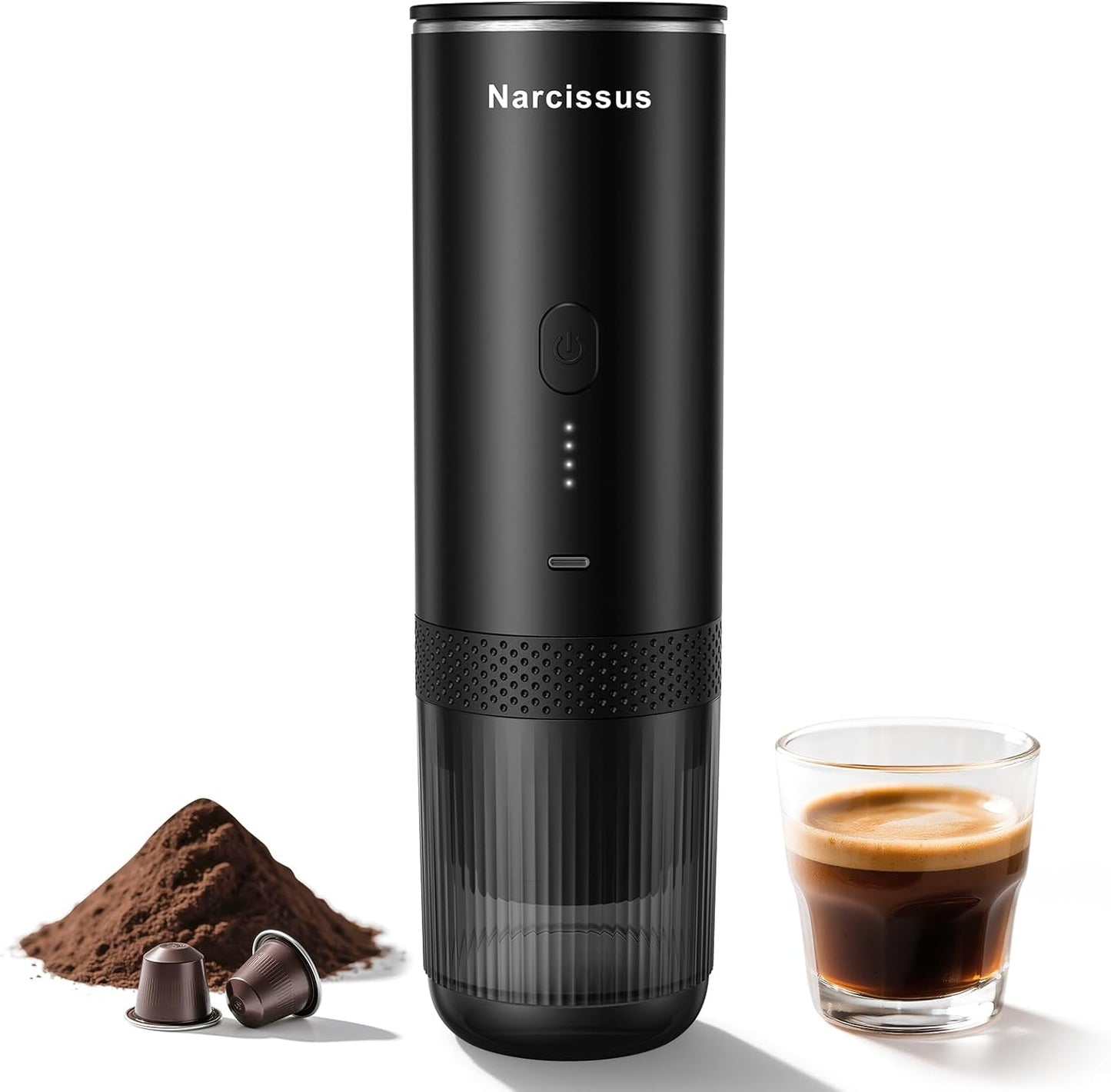 Narcissus Portable Electric Espresso Machine for Travel, 86.6 Watt 2-In-1 Travel Coffee Maker for Max 12g Coffee Powder or NS Capsules, 1.5 Pounds & 7800mAh Battery Capacity, Includes Quick Charger