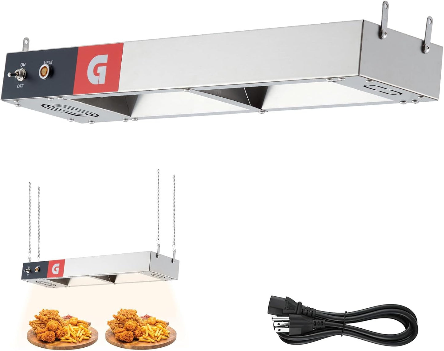 Commercial Food Strip Heater 24'', Food Heat Lamp Strip Warmer 750w Electric Heater Commercial Grade Infrared Hanging Overhead Stainless Steel for Restaurant Kitchen