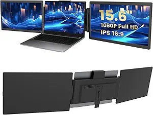 Azeyou 15.6" Triple Laptop Screen Extender, 15.6†FHD 1080P IPS Laptop Screen Extender with Build-in Stand/Dual Speakers, HDMI/USB-A/Type-C Plug for 14â€-17†Laptops (Mac, Wins, Android)