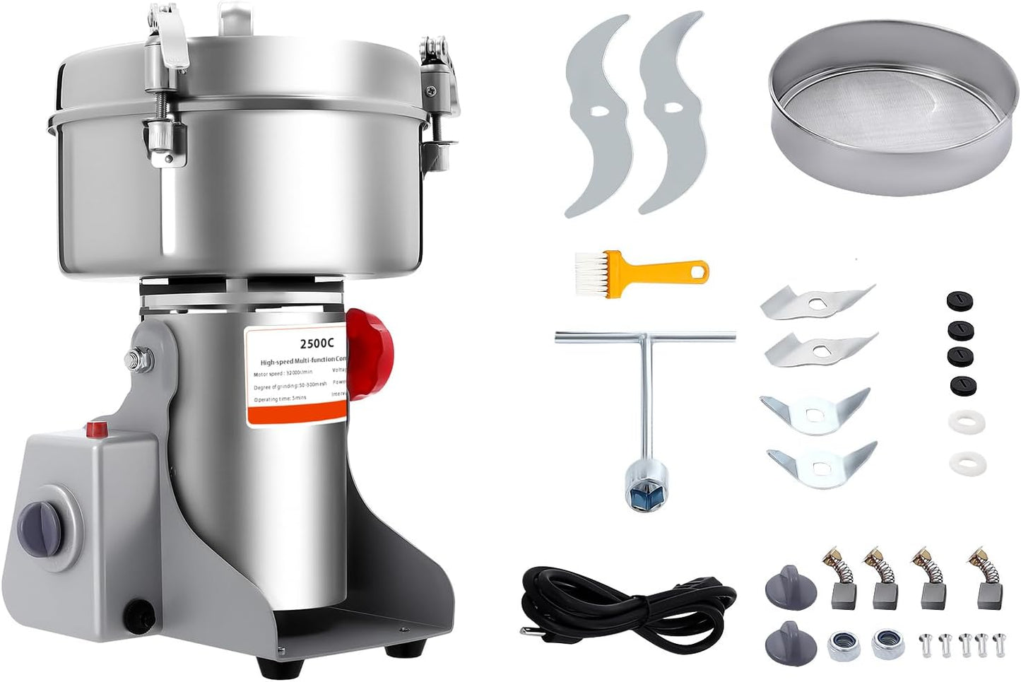 Electric Grain Mill Grinder, 2500g/5.51lbs Swing Grain Mill, 4500W Commercial Mill Grinder High-speed 32000r/min for Dry Spice Herbs Grains Coffee Rice Pepper