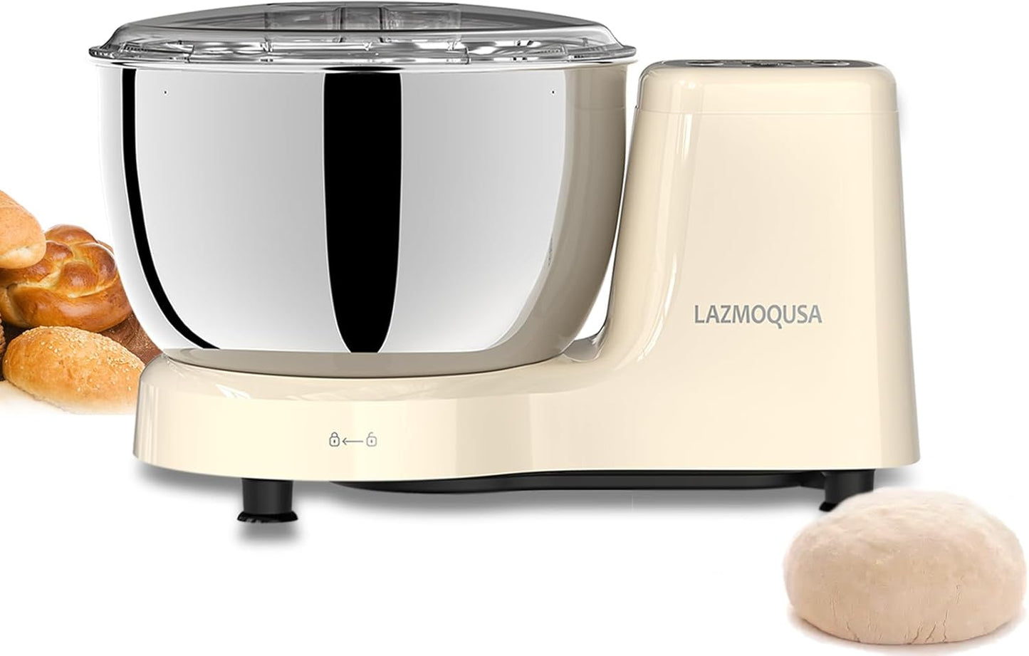 LAZMOQUSA Electric Dough Mixer Maker 5.5 QT, Fermenting and Kneading Flour Mixer Machine with 304 Stainless Steel Bowl & Smart Timing for Baking Bread Cake Pizza Roti Dumpling Dough & Sourdough