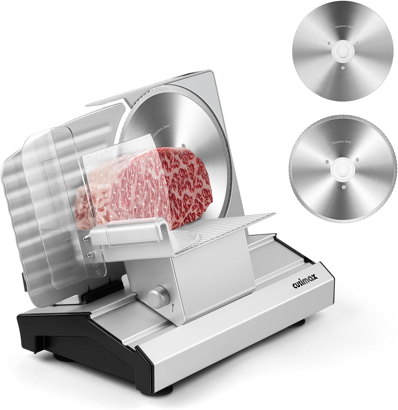 Cusimax Electric Meat Slicer for Home,200w Power Deli Slicer with Two 9" Stainless Steel Blades,Adjustable Thickness from 1-20 mm,Removable Food Tray for Easy Cleaning,Suitable for Home Use