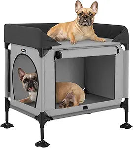 Veehoo Dog Bunk Bed, Dog Beds Attachment to Human Bed, Bedside Dogs Cot for Small, Medium Cats & Dogs, Pet Window Perch, Grey