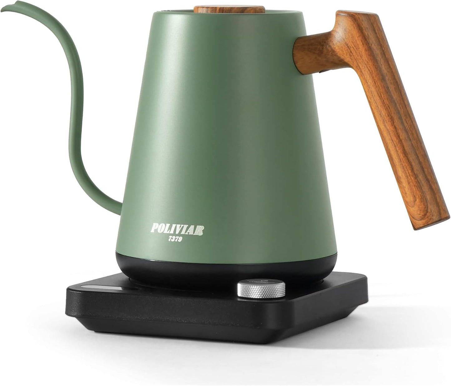 POLIVIAR Electric Gooseneck Kettle, 1350W Electric Tea Kettle Wood Pattern Handle, 34oz Pour Over Electric Kettle for Coffee & Tea, 18\/8 Stainless Steel Inner, Temperature Control & Rapid Heating
