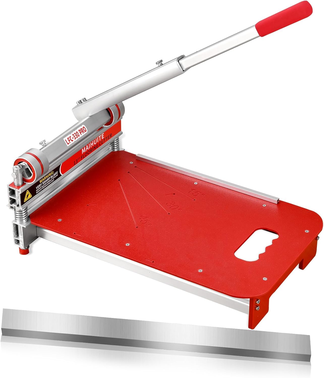 Laminate\/Vinyl Floor Cutter, 13\u201D Vinyl Plank Cutter \u2013 Easy Angle & Length Cutting, Flooring Tools \u2013 Cuts Laminate Floor, Engineered Wood, LVP, LVT, VCT, SPC, WPC, HSS Blade, Spare Blade Included