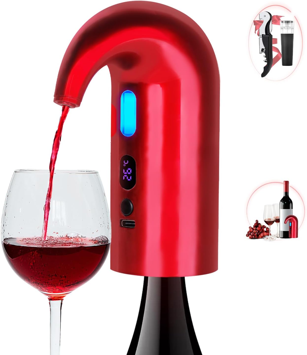Mini Electric Wine Aerator Rechargeable Wine Pourer Automatic Wine Decanter Pump Wine Dispenser Pump Wine Accessories Gifts for Wine Lovers (Wine-Red)