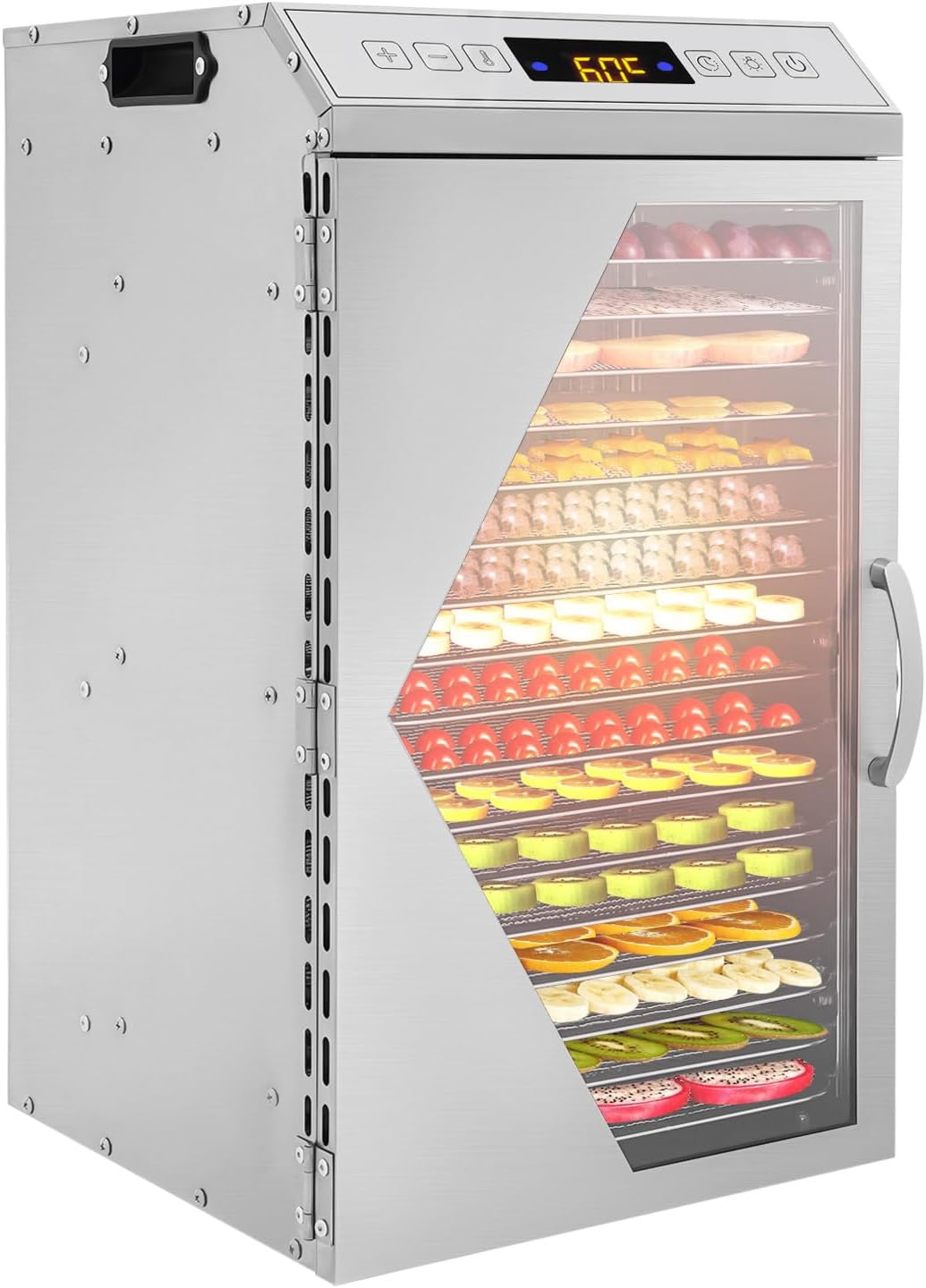 Commercial Food Dehydrator Machine 18 Trays, 800W 110V Stainless Steel Fruit Drying Machine with LCD Display Screen 104-194℉| 0-12H Timer Electric Food Drying Machine for Snacks Fruit Herb Flowers
