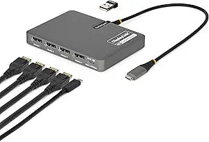 StarTech USB-C to Quad DisplayPort 4K60, 4K120 Workstation Dock, 140W PD Passthrough, USB for Keyboard and Mouse, Windows, Mac M1-M5, USB4, Thunderbolt, DisplayLink DL7400, TAA (Quad-USB-DP-Adapt)