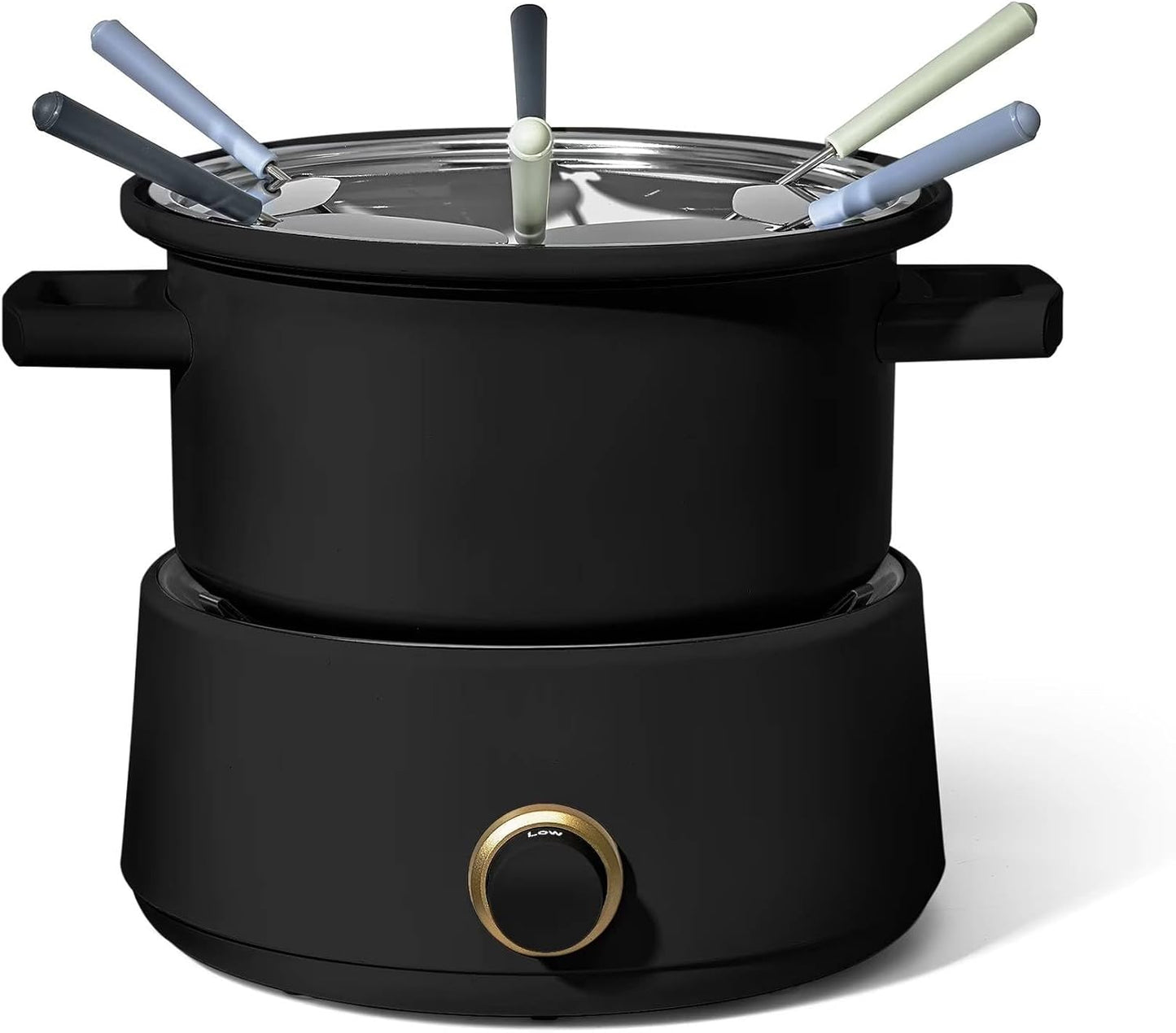 3 Qt Electric Fondue Set with Ceramic Insert and Forks (Black Sesame)