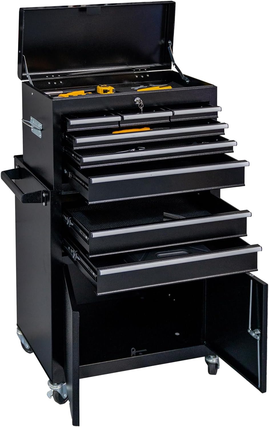 WAYTRIM 8-Drawer Rolling Tool Chest, Tool Storage Cabinet, Detachable Organizer Combo, Side Hooks & Drawer Liners, w/Wheels Lock & Key, Tool Storage Organizer Box for Garage, Repair Shop (Black)