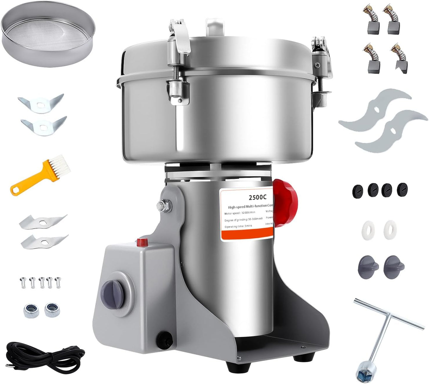 Electric Grain Grinder Mill 2500g High-Speed Spice Herb Mill Commercial Powder Machine Spice Grinder for Grain Cereals Herb Coffee Bean Corn 4500W 32000RPM