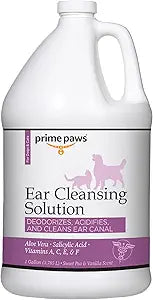 Ear Cleansing Solution for Dogs & Cats - Deodorizing Dog Cleaner with Aloe Vera Vitamins Professional Pet Flush Cleans Acidifies Canal Complete Care 1 gal, White (PRIM1059)
