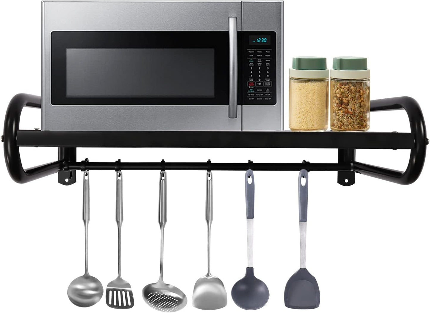 Microwave Oven Rack Wall Mount Electric Oven Holder Single Layer Storage Rack for Kitchen Organization Sturdy Carbon Steel Design Large Size Holds Up to 30kg Ideal for Space Saving and Neat Kitchens