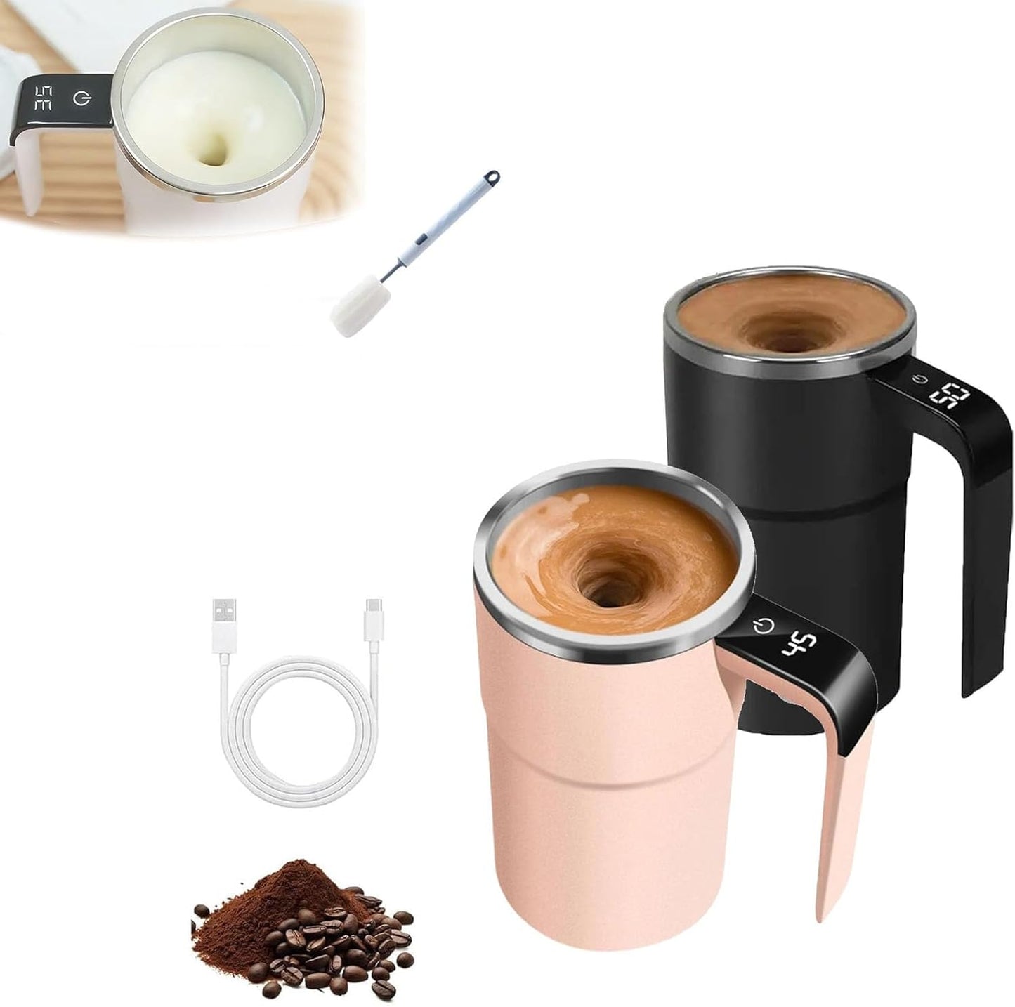 Electric Coffee Mug with a Built-in LCD Thermometer, 2026 Upgraded Smart Heated Stainless Steel Mug with Temperature Display, Magnetic Charging Coffee Cup, Auto Temperature Control (Pink+Black)