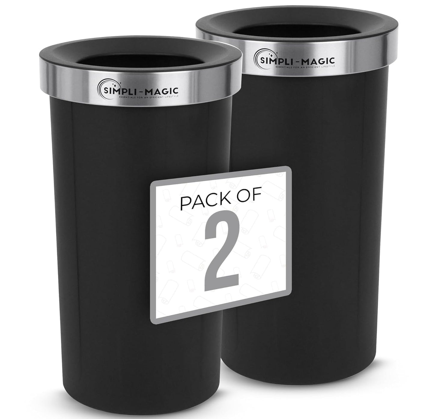 SIMPLI-MAGIC 16 Gallon (60L) Open Top Trash Can \u2013 Round Commercial Trash Can \u2013 Smudge-Resistant, Easy to Clean, Non-Skid Base, Stainless Steel (2 Pack)