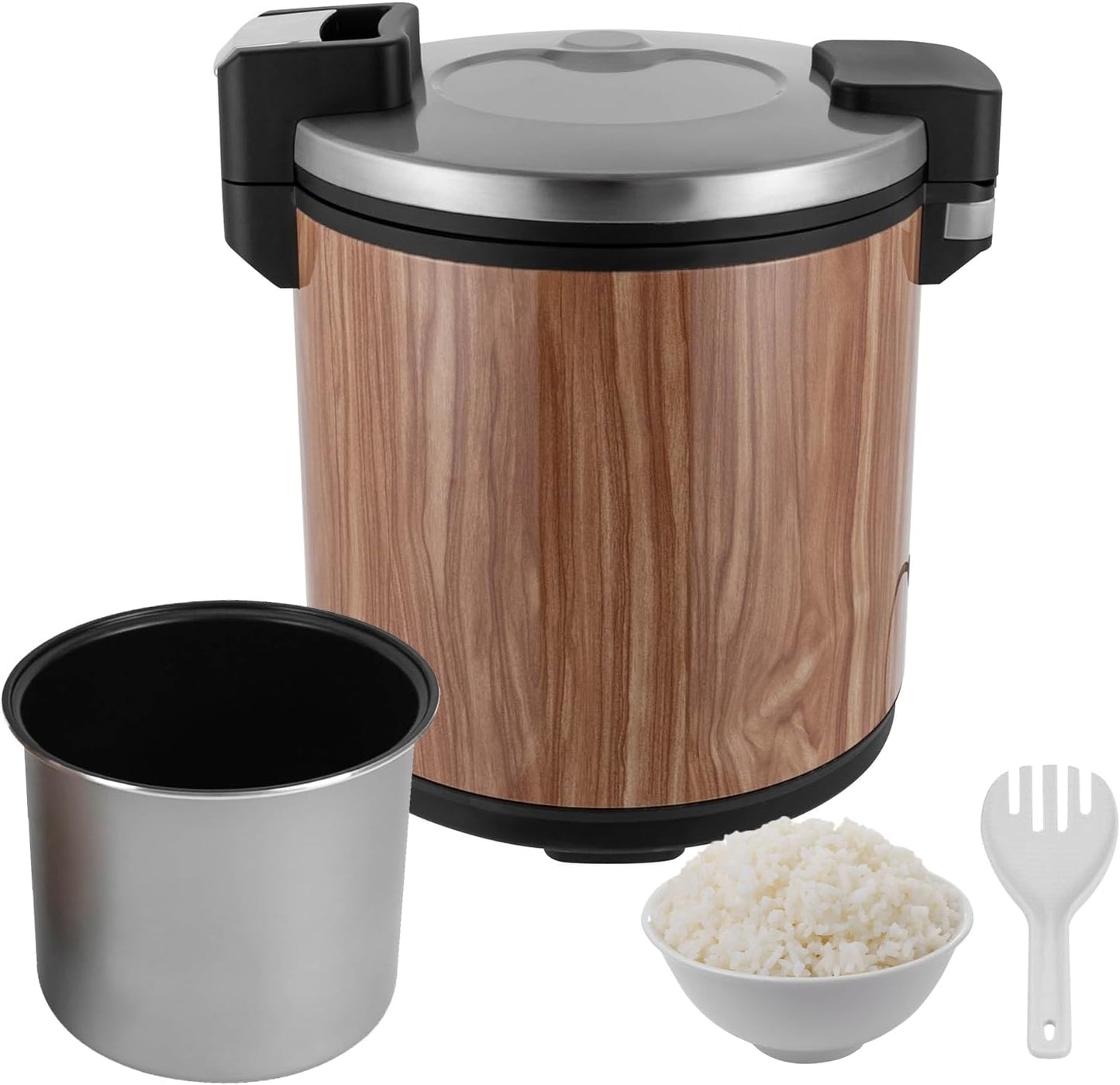 Commercial Rice Cooker 23L/6Gal Stainless Steel Electric Rice Warmer 100 Cup With One-Touch Operation Large Capacity Rice Cooker 110V 110W Wood Color