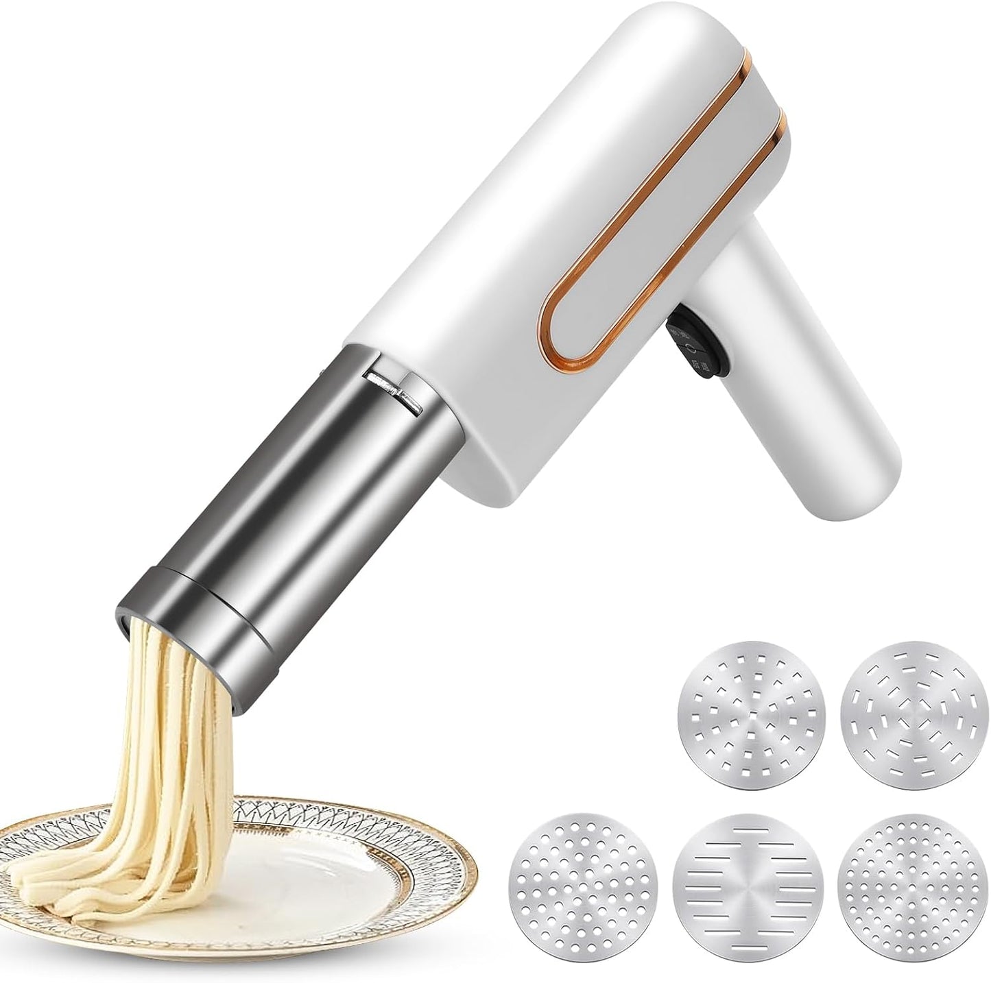 Cordless Electric Pasta Maker Machine, Handheld Portable Noodle Maker With Moulds and Cutter, Homemade Spaghetti Maker