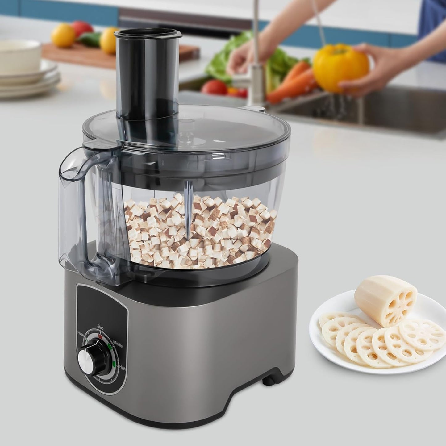 3-In-1 Automatic Vegetable Chopper 7l Large Food Dicer Chopper With Blade, 600w Electric Fruit Chopper Dicer Slicer Cutter Food Processor For Onion Potatoes Carrots Cubes