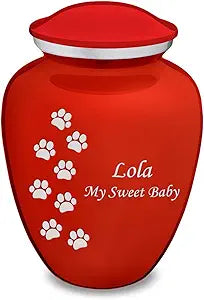 Geturns Embrace Personalized Walking Paws for Large Pets I Bright Red Cremation Urns for Dogs and Cats I 200 lbs