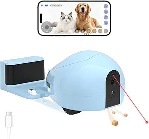 Pet Camera Robot with Treat Dispenser & Laser Toy, Motion Detection, HD Video, Night Vision, 2-Way Audio, Mobile Feeder for Cats & Dogs, App Control & Auto, AI Push with Subscription