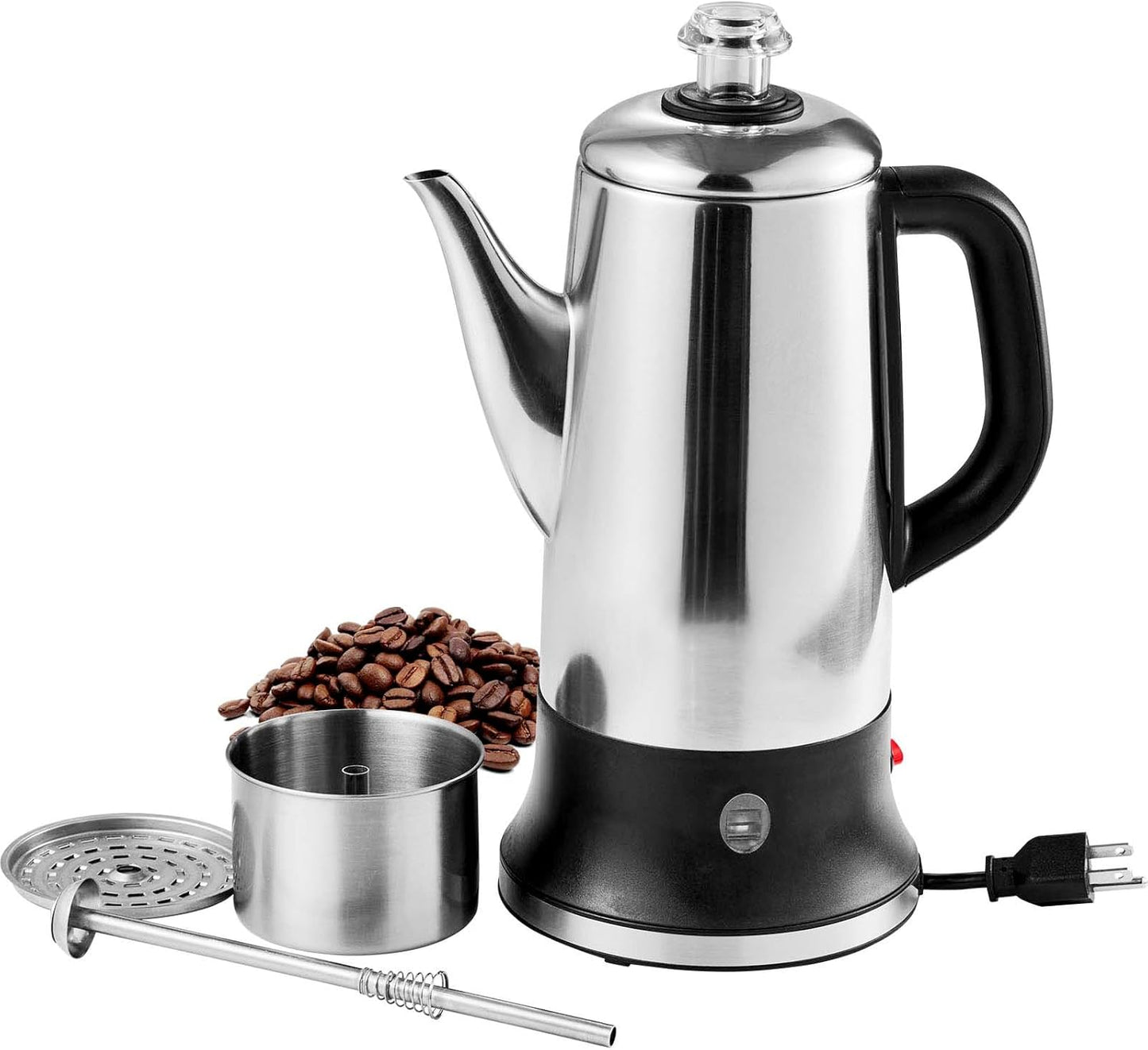 Happybuy 12-Cup Electric Coffee Percolator with Stainless Steel Construction, Heat-Resistant Handle, Keep Warm Feature, Quick Brewing, and Easy-Pour Spout, Silver