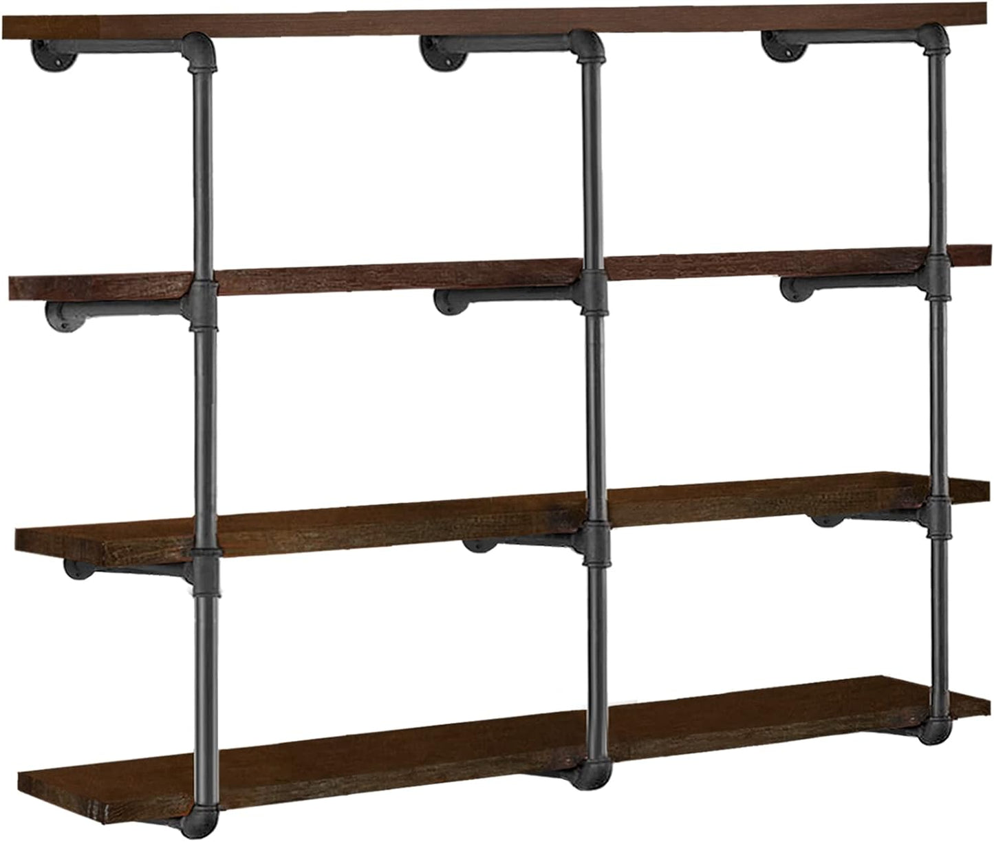 HITOMEN Industrial Iron Pipe Shelves, 3 Set 4-Tier 41.5" Tall 12" Depth, DIY Open Bookshelf Bookcase, Wall Mounted Vintage Retro Shelving, Rustic Farmhouse Pantry Kitchen Storage, Black Shelf Brackets
