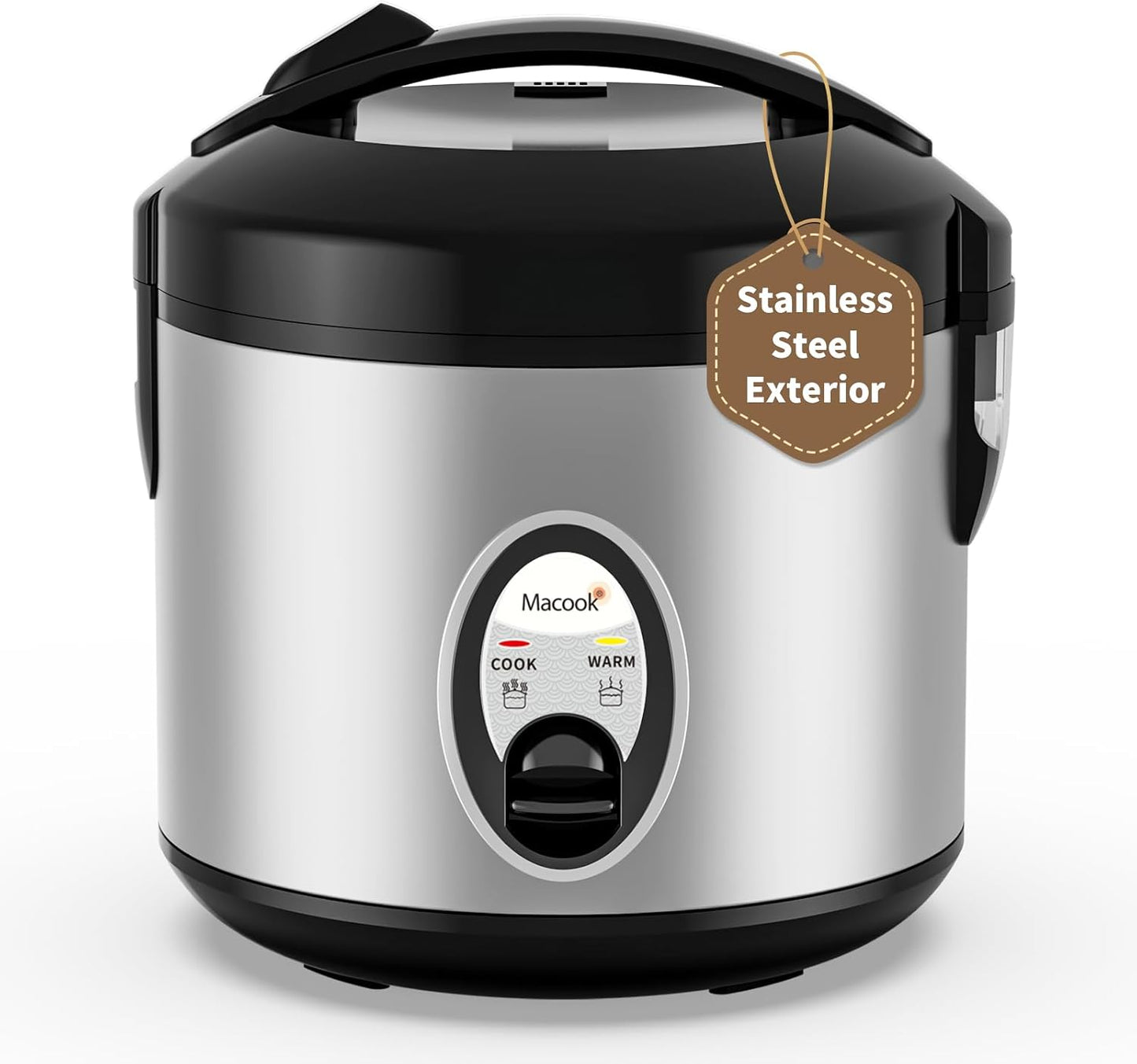Stainless Steel Rice Cooker with Steamer, 4-Cup Uncooked (1.0L)/8-Cup Cooked, Electric Grain & Vegetable Cooker, Auto Keep Warm for Oatmeal, Soups & Multicooking