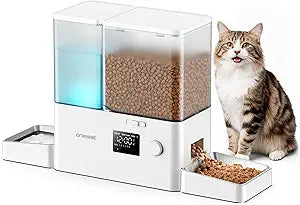 oneisall Automatic Cat Feeder and Water Dispenser, Cat Food Dispenser 36Cups/8.5L, 2-in-1 Large Capacity 5L Cat Feeder and 3.5L Gravity Water Dispenser for Pets, Timed Cat Feeder for Dry Food