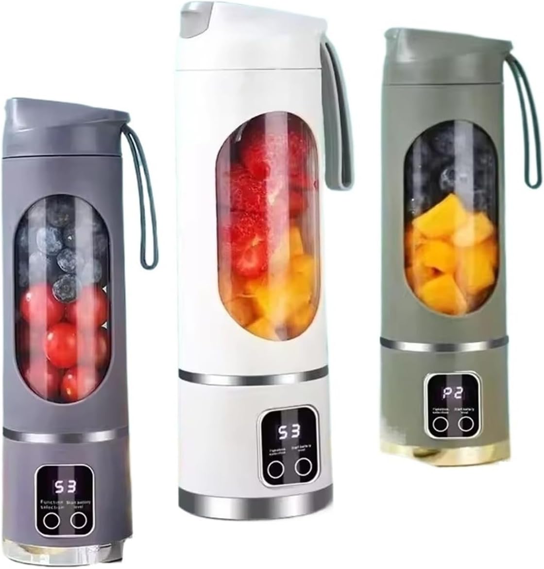 Household Charging Electric Juicer with Crushed Ice Function, 450ML Large Capacity,Digital Display Juice Cup, Easy to Use(Gray)