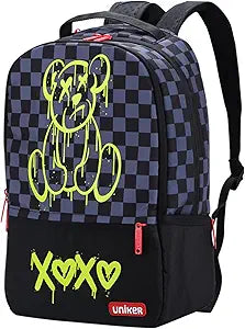 UNIKER Laptop Backpack for Boys,Graffiti Backpack for Men,Cartoon School Backpack,Designer Laptop Backpack for 15.6 Inch,Black Bear