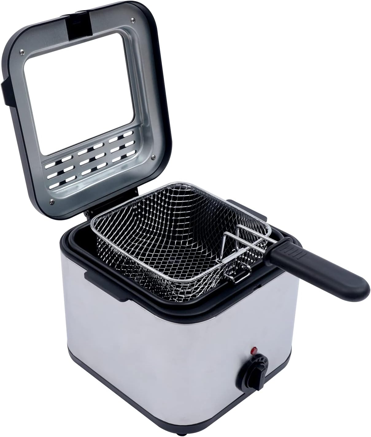2.5L Deep Fryer with Basket Strainer Countertop Temperature Control Electric Fryer for Home and Commercial Use Stainless Steel Oil Fryer for Fried Chicken Shrimp Fries Chips