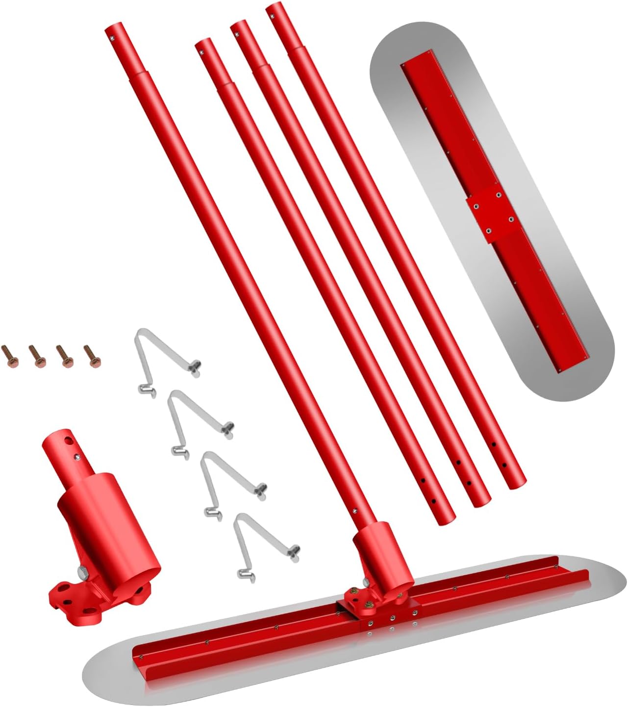 48''x12'' Concrete Bull Float Kit Fresno Round End Fresno Trowel Aluminum Magnesium Alloy Concrete Tools Finishing, Stainless Steel Trowel Board concrete float with 4 Handles and Tilt Bracket(Red)