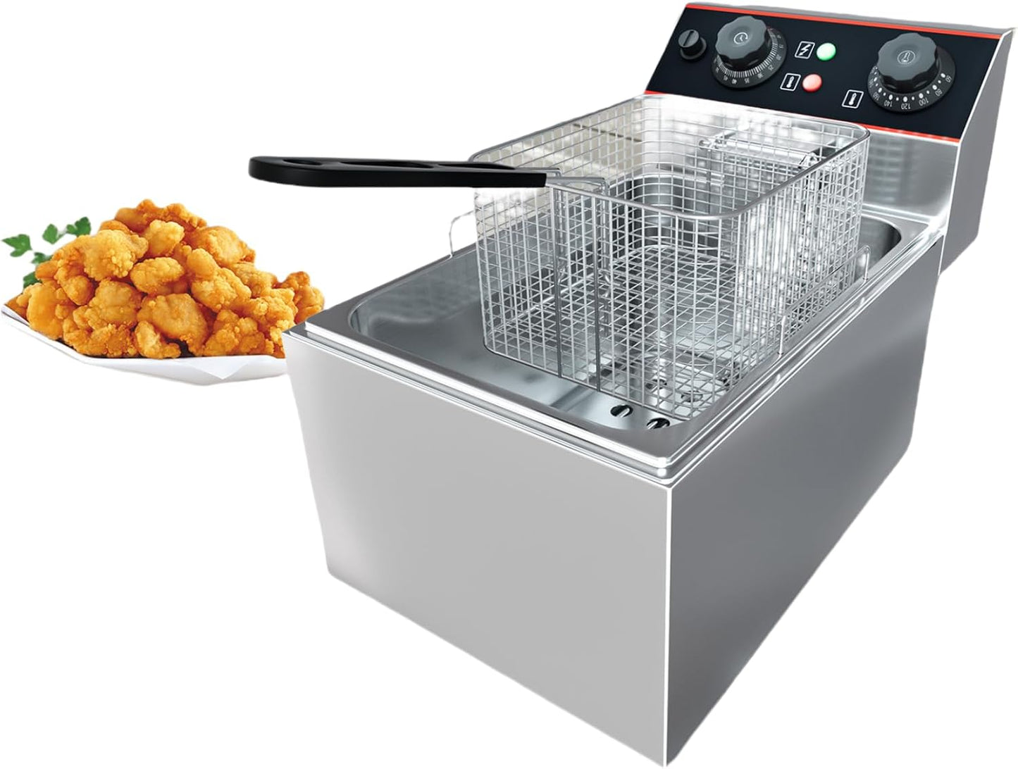 Commercial Deep Fryer, 6.3 QT\/6 L Electric Deep Fryer with Single Basket and Lid, Stainless Steel Deep Fryer with Temperature Control for Restaurant or Home Use, 1500W