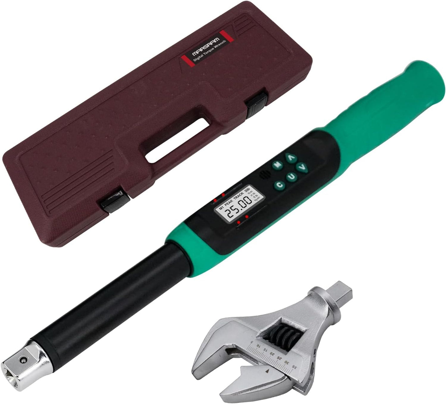 Marsram Adjustable Digital Torque Wrench, 5-99.6ft.lbs/6.8-135N.m, 5-35mm Jaw, Open End Interchangeable Electronic Torque Wrench With Buzzer And LED, For HVAC Car Moto Repair Tool, Calibrated