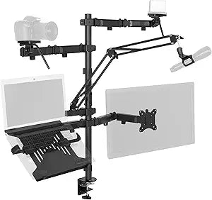 VIVO All-in-One Computer Studio Desk Mount, Mic Boom, Dual Monitor Mount up to 32 inches, Laptop Stand, Livestream Arms Compatible with Cameras, Lighting, Phone/Tablet Adapters, STAND-LIVE2L