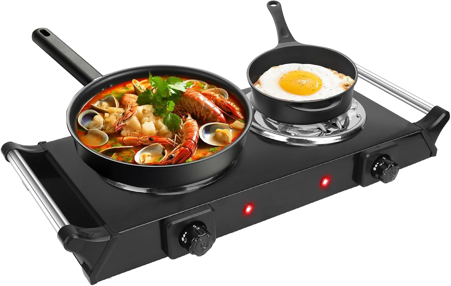 2000W Portable Electric Stove for Cooking,Electric Dual Burner Coil Heating Hot Plate Stove Countertop RV Hotplate with 5 Temperature Adjustments Portable Handles,Black