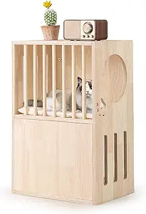 Tangkula 2-Tier Luxury Wood Cat House, Wooden Kitten Cage Condo with 2 Washable Plush Cushions, 2 Access Holes, Indoor Pet Playpen Cat Catio End Side Table Nightstand, Ventilated Cat Bed Furniture