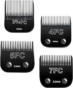 Detachable Pet Dog Clipper Blades,Compatible with Andis, Oster A5, Wahl KM Series Clippers,Made of Ceramic,Black,4PACK (3FC 4FC 5FC 7FC)
