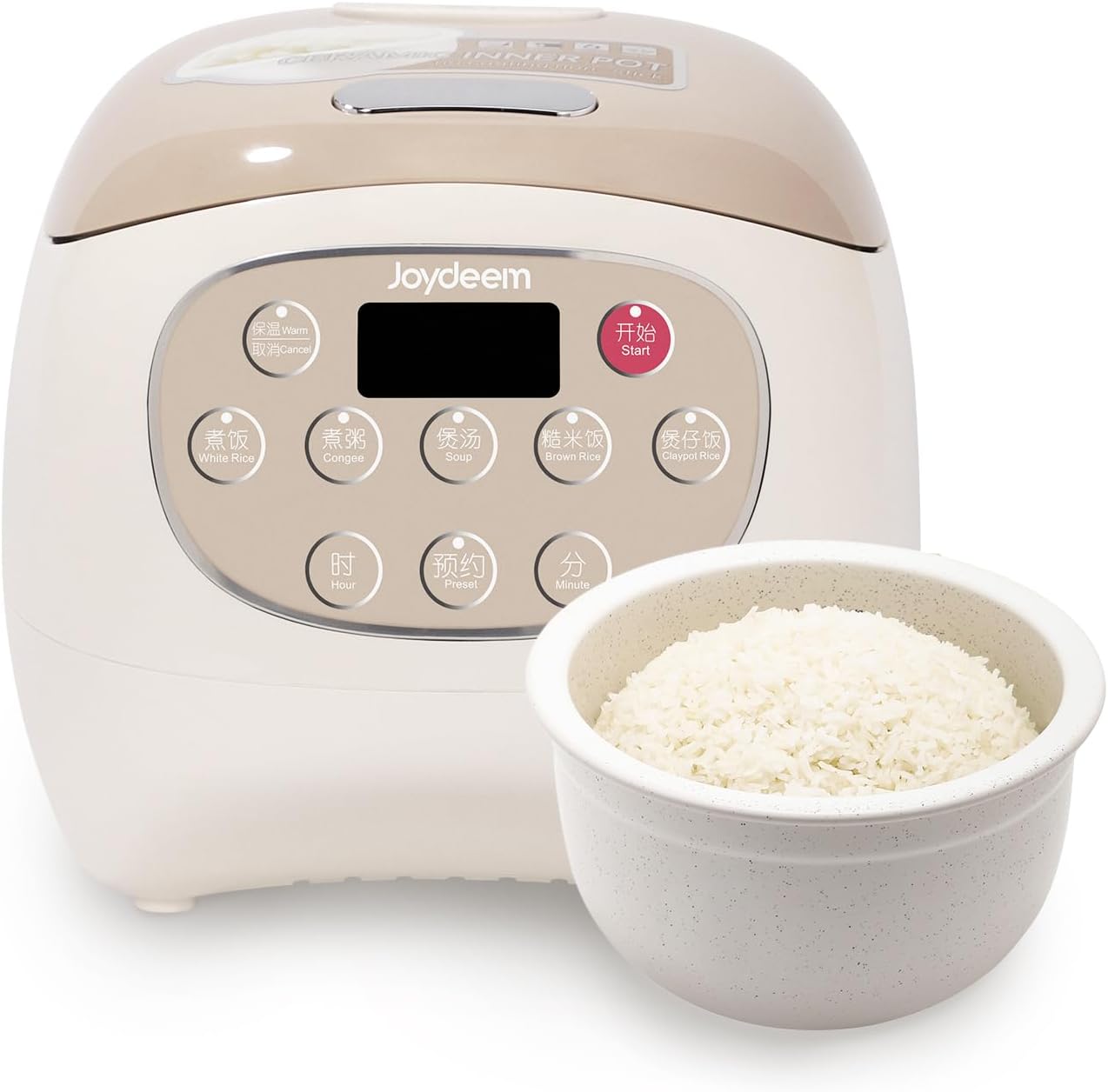Joydeem Mini Ceramic Rice Cooker, 2.5 Cups Uncooked Rice Cookers with Pure Ceramic Inner Pot, Healthy & PFOA Free, 1.2L\/1.3 qt, DFB-C120
