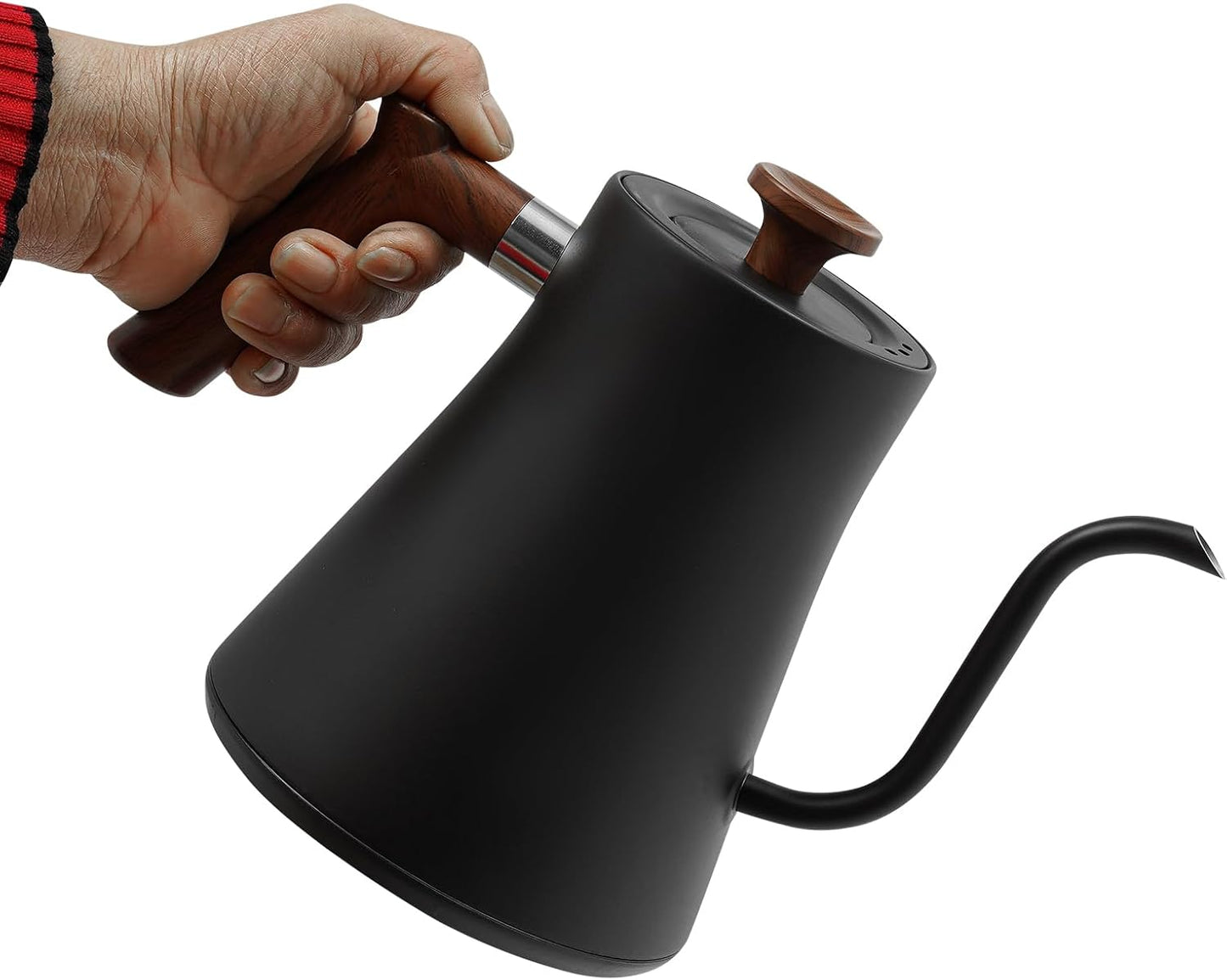 Electric Gooseneck Kettle, 1200W Precision Gooseneck Spout Designed with LED display, Digital Goose Neck Kettle for Quick Heat Up, Stainless Steel, Black, 0.9 Liter