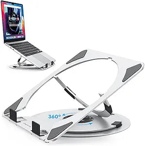 OMOTON Portable Laptop Stand for Desk, Ergonomic Computer Stand with 360° Rotating Base, 5-Level Adjustable Aluminum Foldable Mount, Compatible for 10-15.6" Laptops