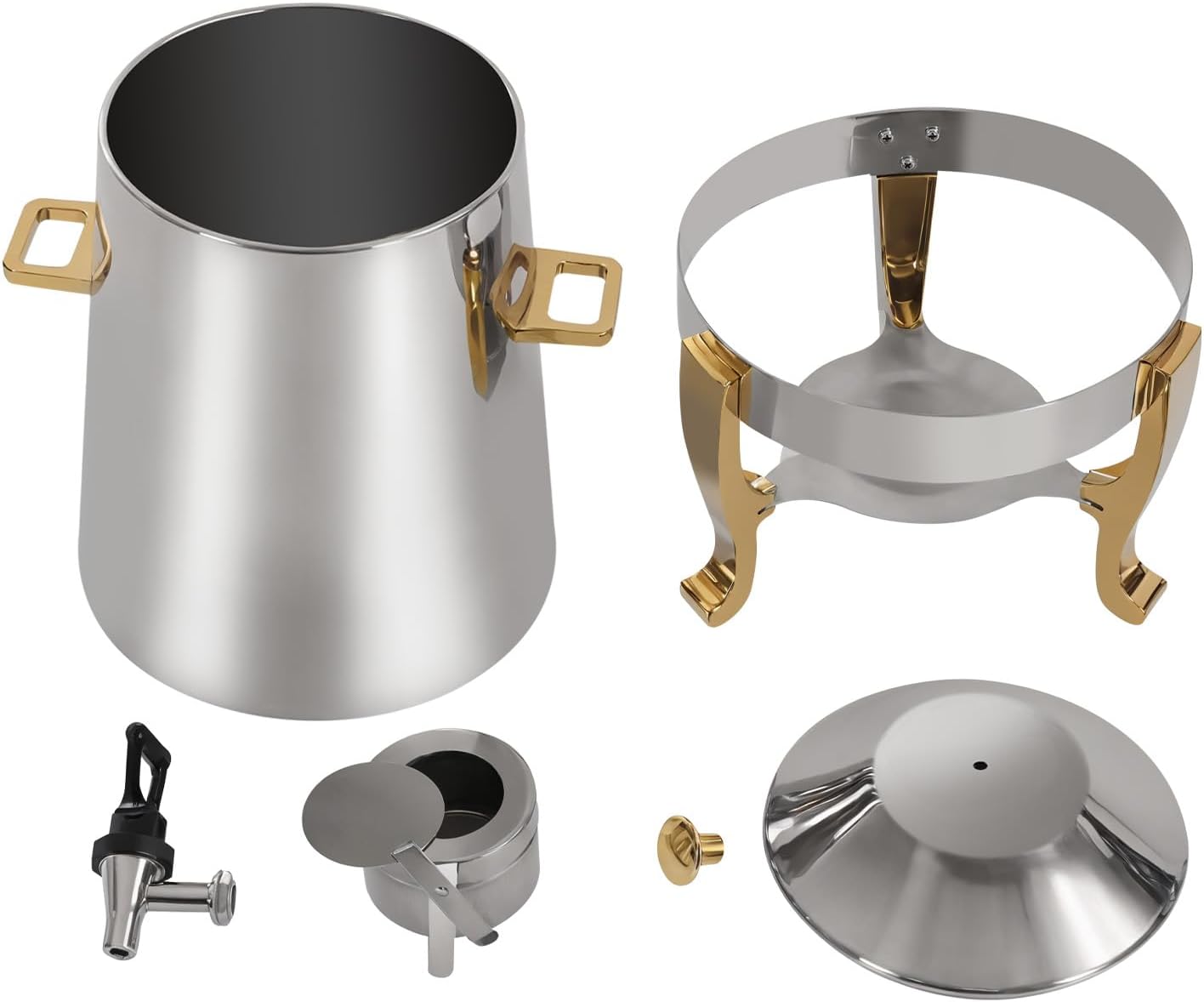 FONSOLUM 3.8Gal\/13L Hot Beverage Dispenser Can, Metal Electric Coffee Chafer Urn with Fuel Holder, Alcohol Heating Tabletop Hot\/Cold Drink Dispenser for Party Catering Event Buffet