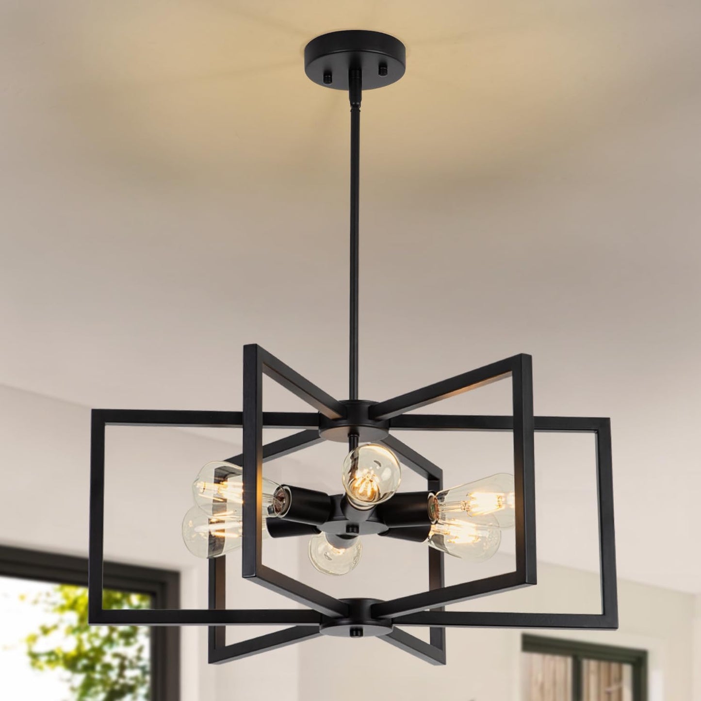 23.6\u201D Black Chandelier for Dining Room 6 Light Kitchen Chandelier over Table Farmhouse Dining Room Light Fixtures Over Table,Hanging Pendant Light Fixture with Adjustable Height for Entryway,Foyer