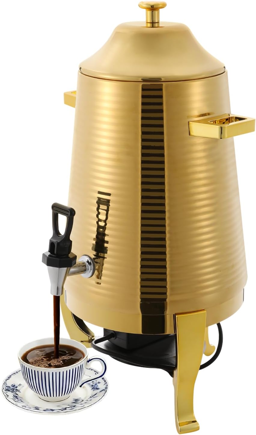13L Electric Hot Beverage Dispenser, Stainless Steel Coffee Chafer Urn with Faucet, Hot Drinks Dispenser w\/Fuel Holder for Parties Event Buffet Catering (Gold)