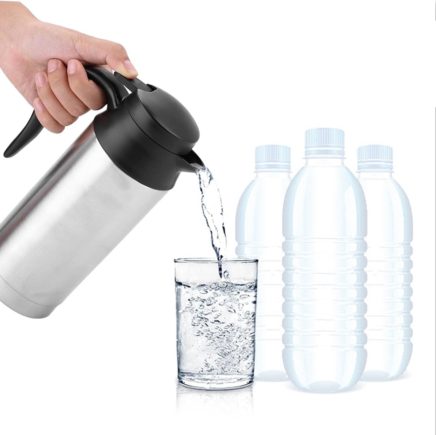 750ml DC 24V Electric Car Kettle, Stainless Steel Travel Mug Fast Boiling for Hot Drinks in Car or Van