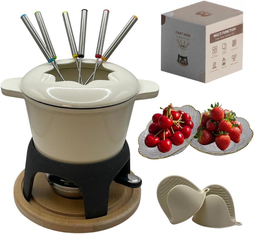 Cast Iron Fondue Set 15-Pcs With Accessories Fondue Kit For Swiss Fondue Cheese Meat Oil Fondue Pot Fondue Pot set, Cheese Fondue Set, Chocolate Fondue Pot, Cheese Melting Pot, Fondue Pot Non Electric