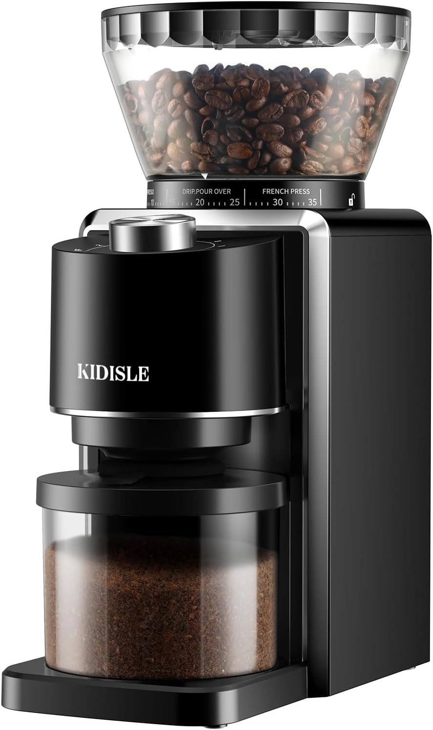 Conical Burr Coffee Grinder, Electric Coffee Bean Grinder for Precise Grinding, 35 Settings, 2–12 Cup Selector, Anti-Static Design for Home Use, Black