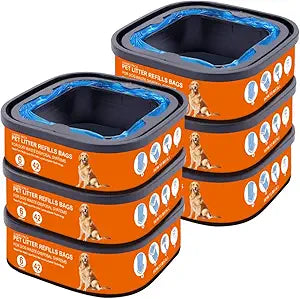 42 FT Jumbo Square Refills Disposal Bags Refill Compatible with Pet Dogs Genie Dog Waste Disposal System Pails, Up to 6 months of Supply,Ultimate Odor Control Dog Poop Bags (6 Pack)