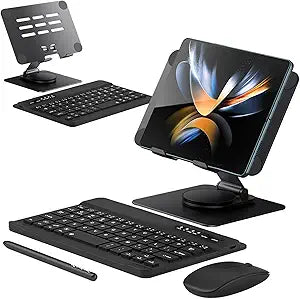 for Samsung Galaxy Z Fold 7 6 5 4 All Fold Smartphones Bluetooth Keyboard Stand Mouse & Pen Set, Portable Travel Wireless Keyboard Adjustable Foldable Aluminum Alloy Desk Holder for 4.7"-8.5" Tablets